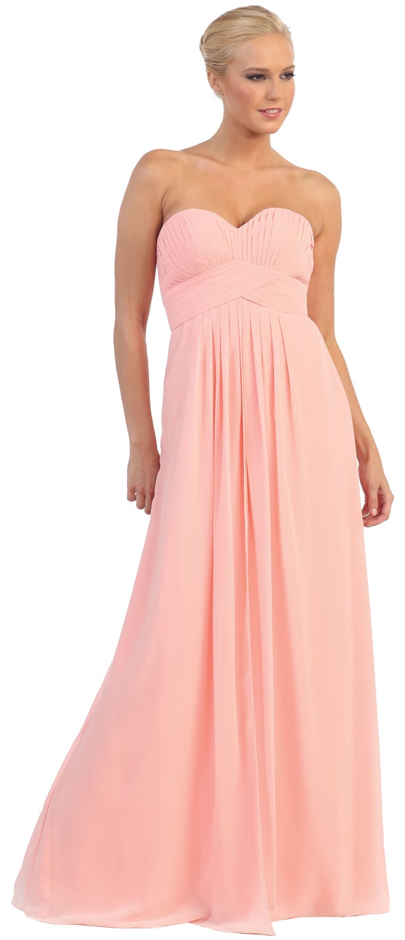 Strapless Empire Cut Pleated Long Bridesmaid Prom Dress — in Blush