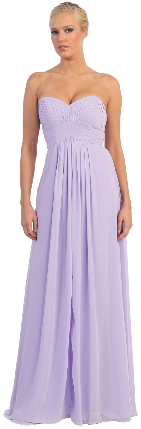 Strapless Empire Cut Pleated Long Bridesmaid Prom Dress — in Dusty Lilac