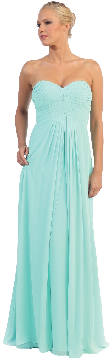Strapless Empire Cut Pleated Long Bridesmaid Prom Dress — in Mint