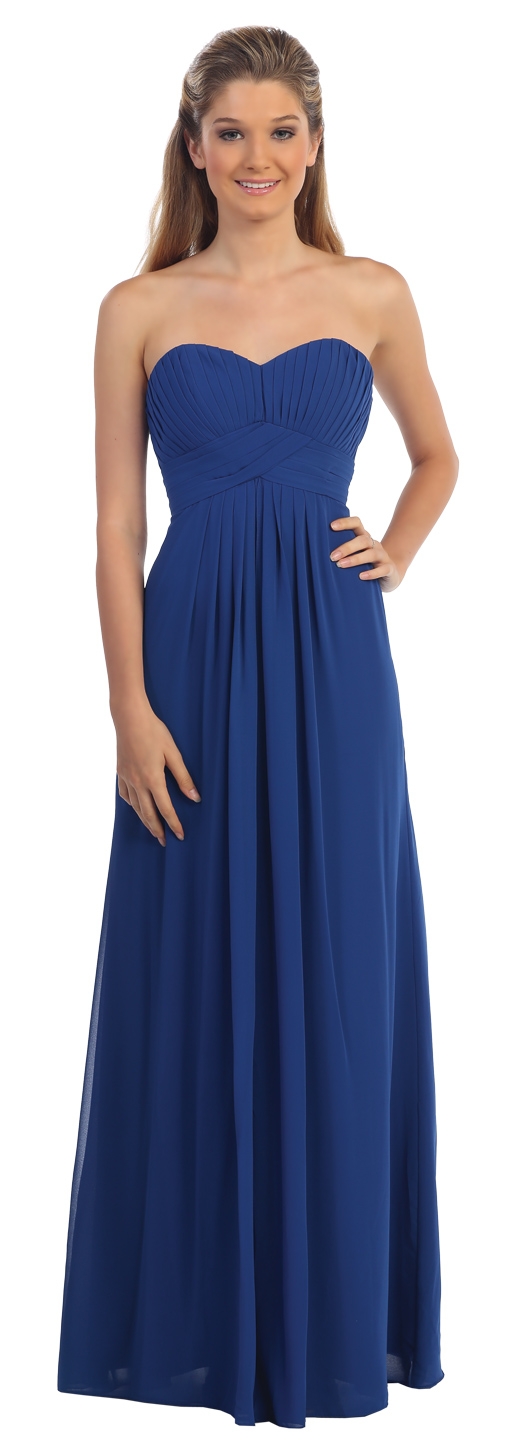 Strapless Empire Cut Pleated Long Bridesmaid Prom Dress