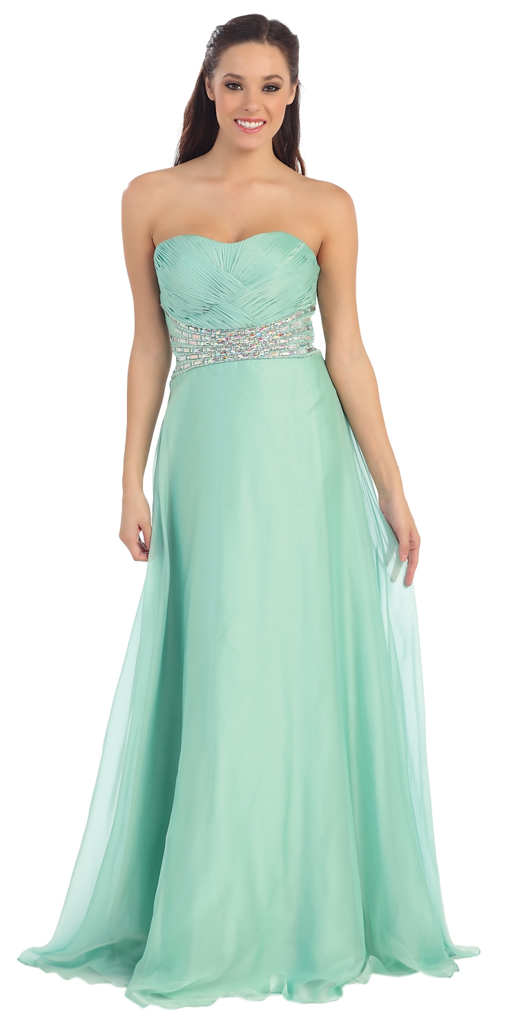 Strapless Weave Design Long Formal Evening Prom Dress — in Mint