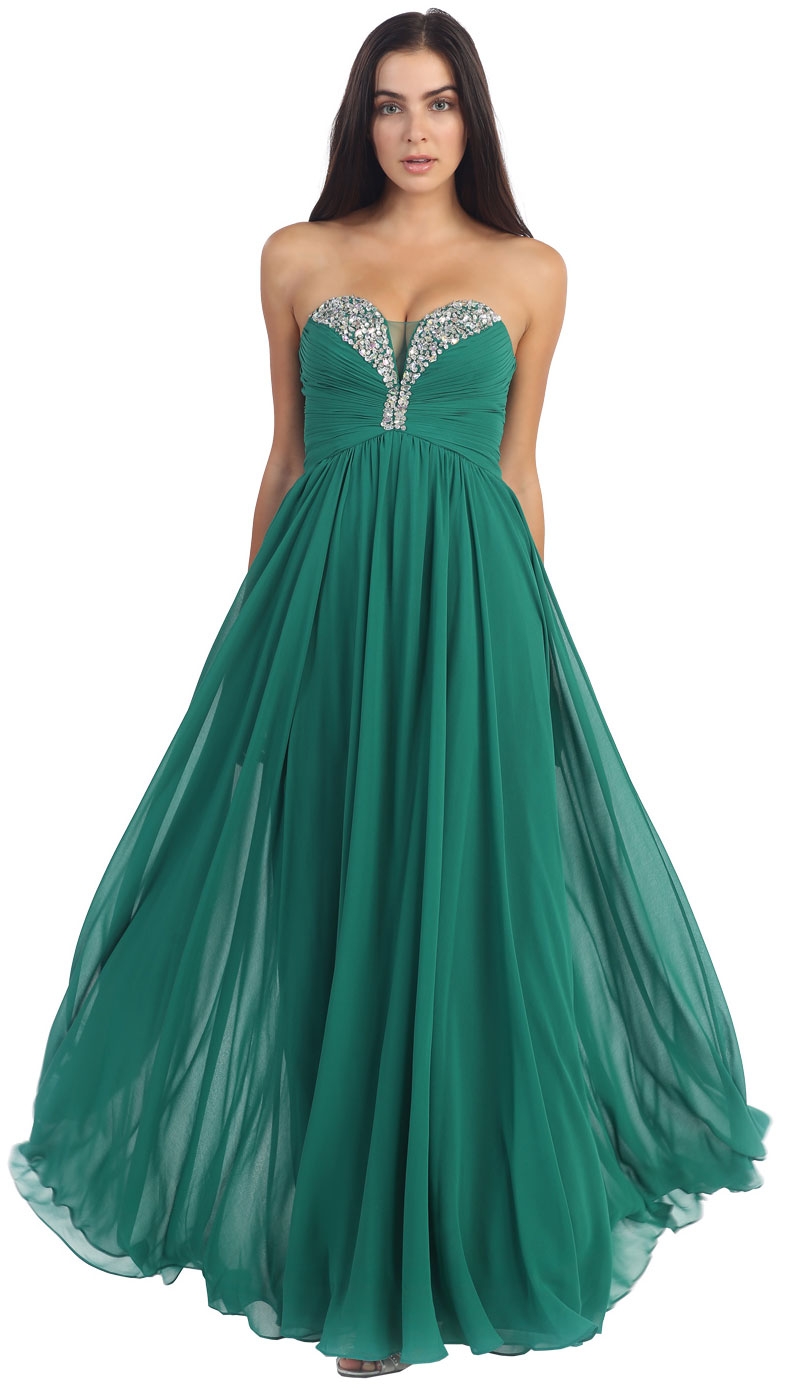 Strapless Rhinestone Bust Long Formal Prom Dress — in Hunter Green