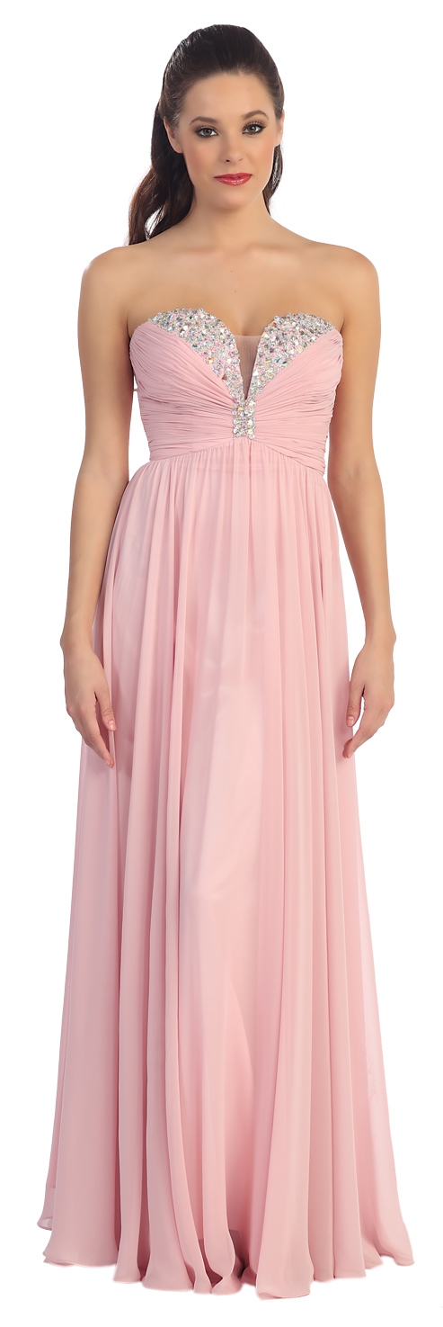 Strapless Rhinestone Bust Long Formal Prom Dress — in Pink