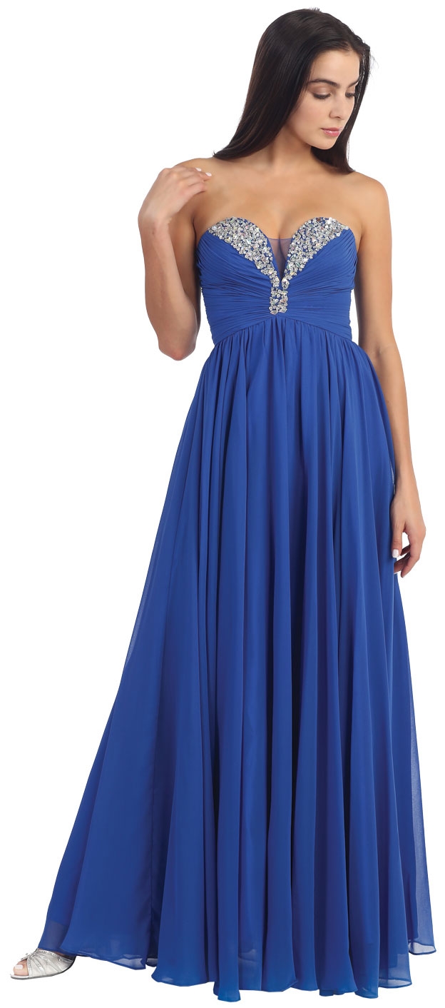 Strapless Rhinestone Bust Long Formal Prom Dress