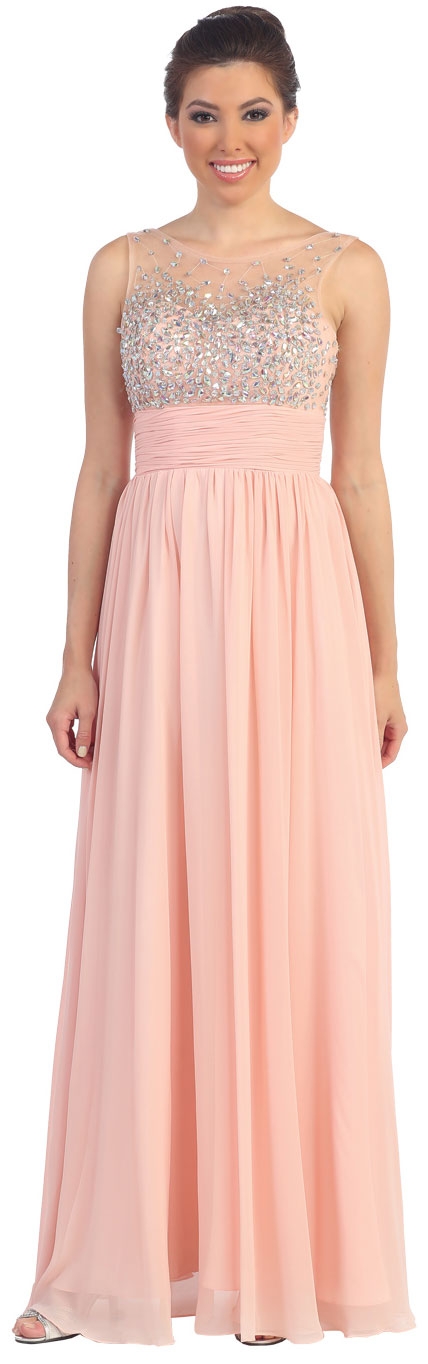 Bejeweled Mesh Top Long Formal Prom Dress