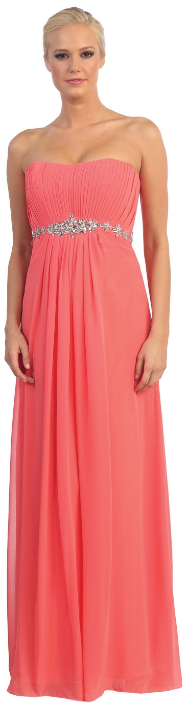 Strapless Pleated Bust with Stones Formal Bridesmaid Dress
