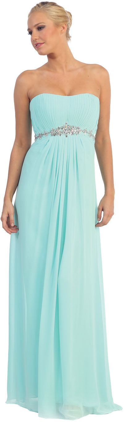Strapless Pleated Bust with Stones Formal Bridesmaid Dress — in Mint