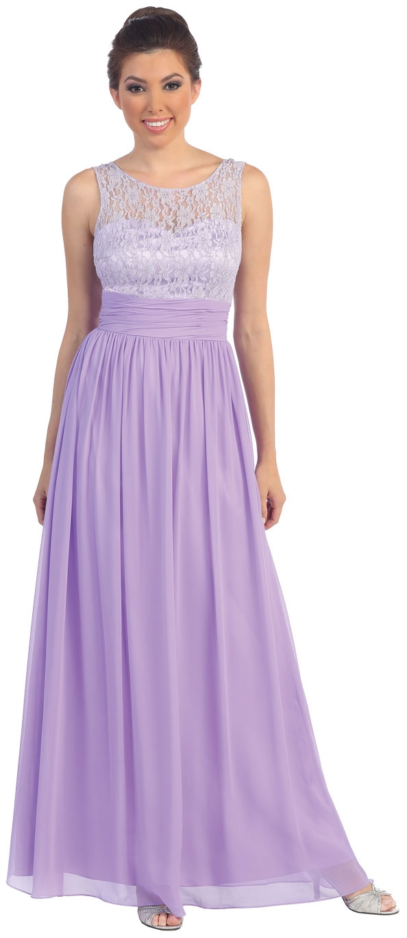 Round Neck Lace Bodice Long Formal Bridesmaid Dress