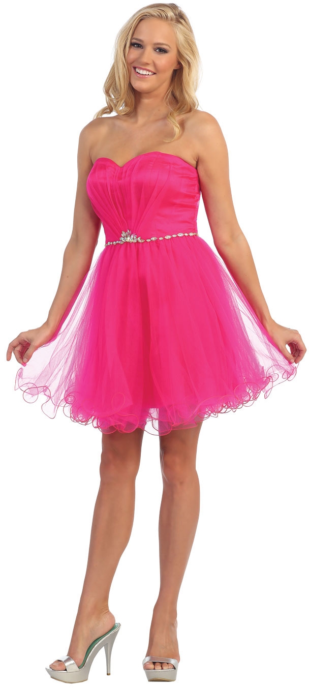 Strapless Bejeweled Waist Short Tulle Graduation Party Dress