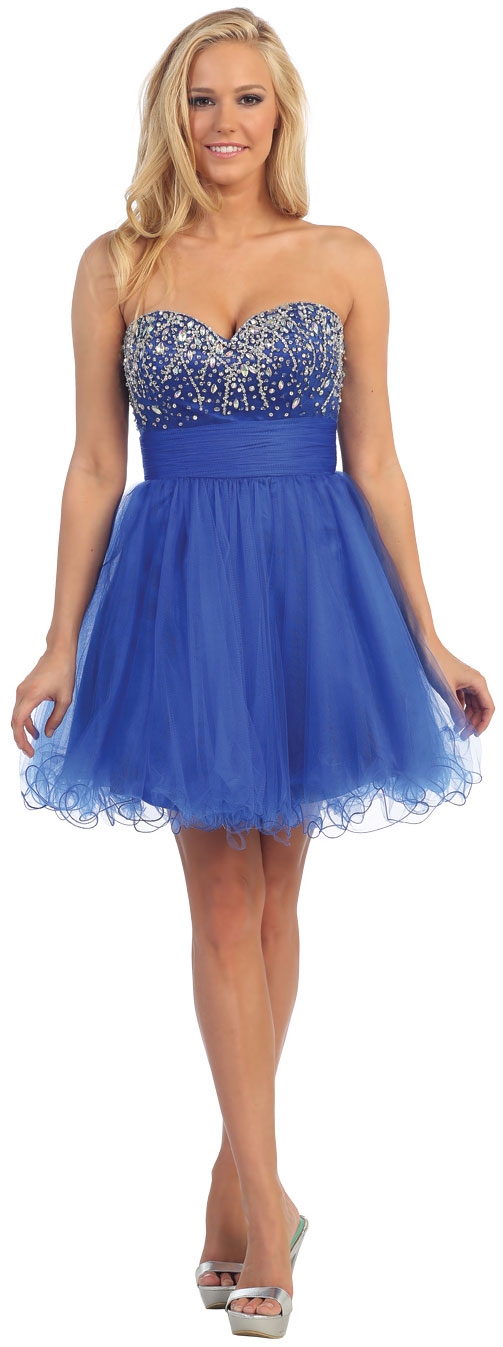 Strapless Beaded Bodice Short Tulle Party Prom Dress