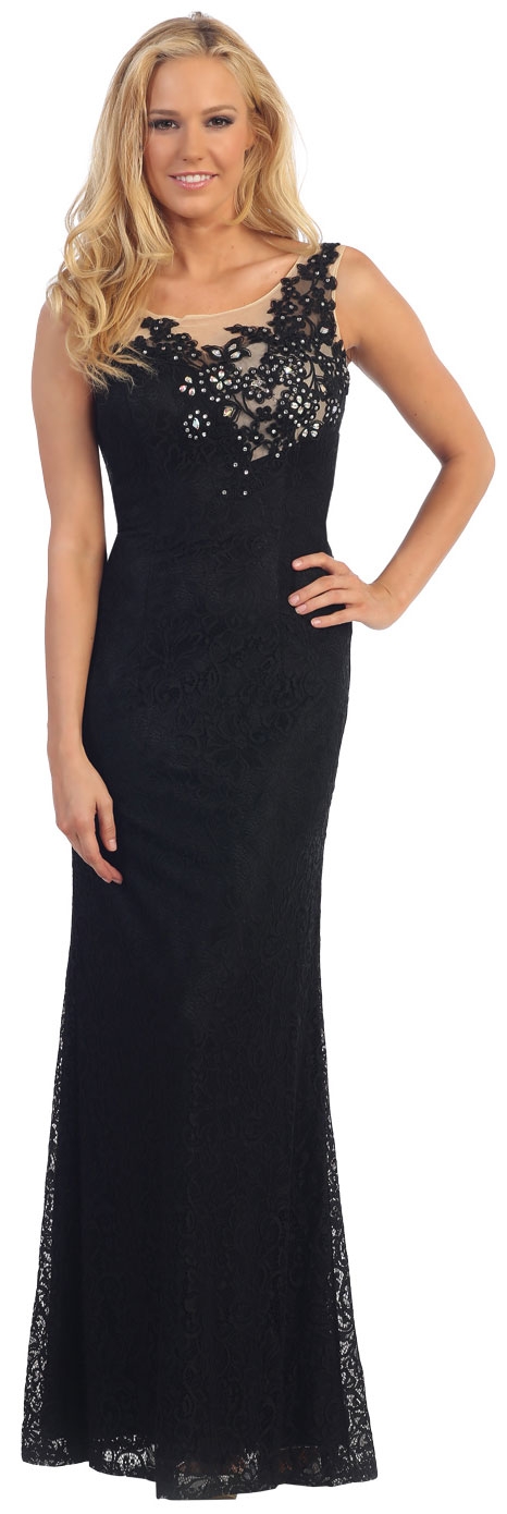 Round Neck Lace Formal Prom Dress with Floral Cutout Design