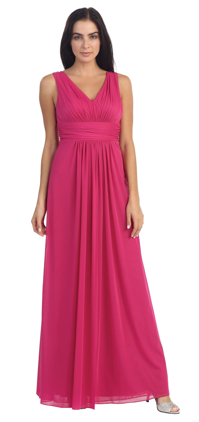 V-Neck Shirred Artistic Lace Back Long Formal Prom Dress