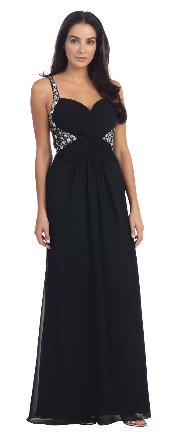 Bejeweled Strappy Back Long Formal Prom Dress