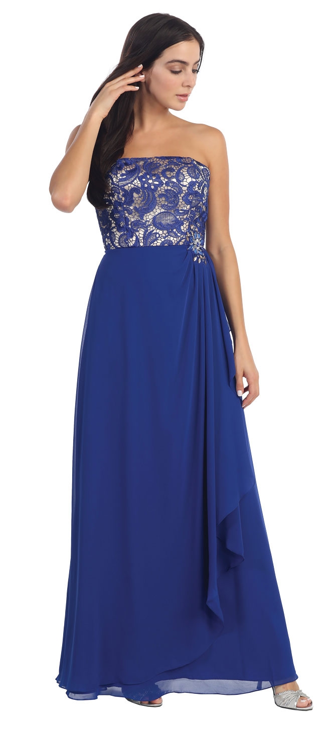 Strapless Lace Bust Wrap Style Long Formal Prom Dress