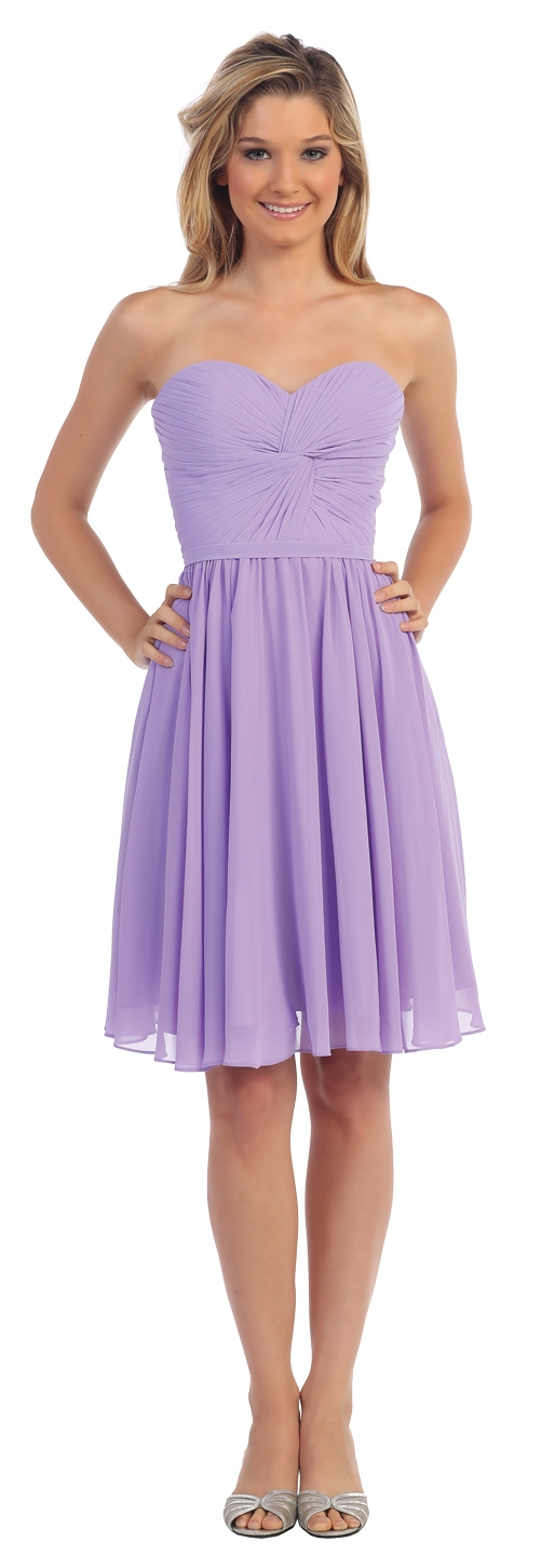 Strapless Pleated Knot Bust Short  Bridesmaid Party Dress — in Lilac