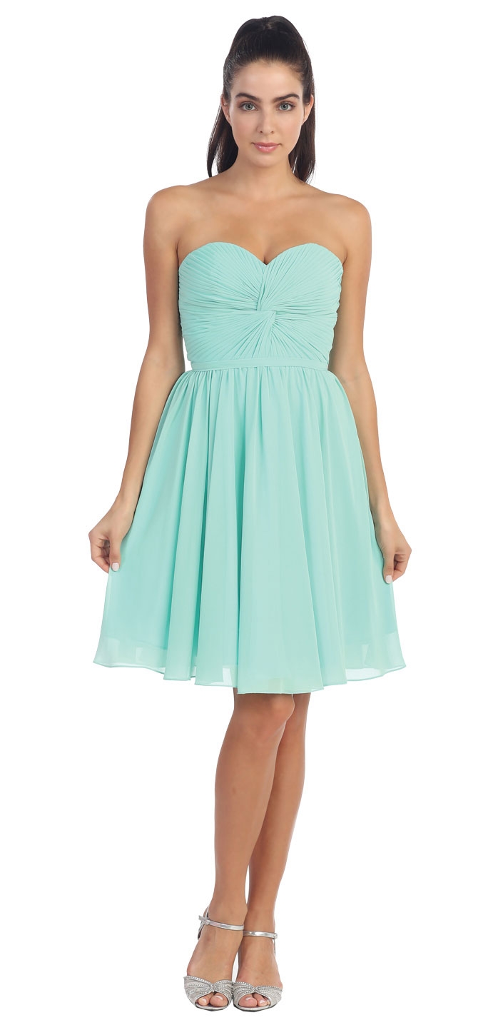 Strapless Pleated Knot Bust Short  Bridesmaid Party Dress — in Mint