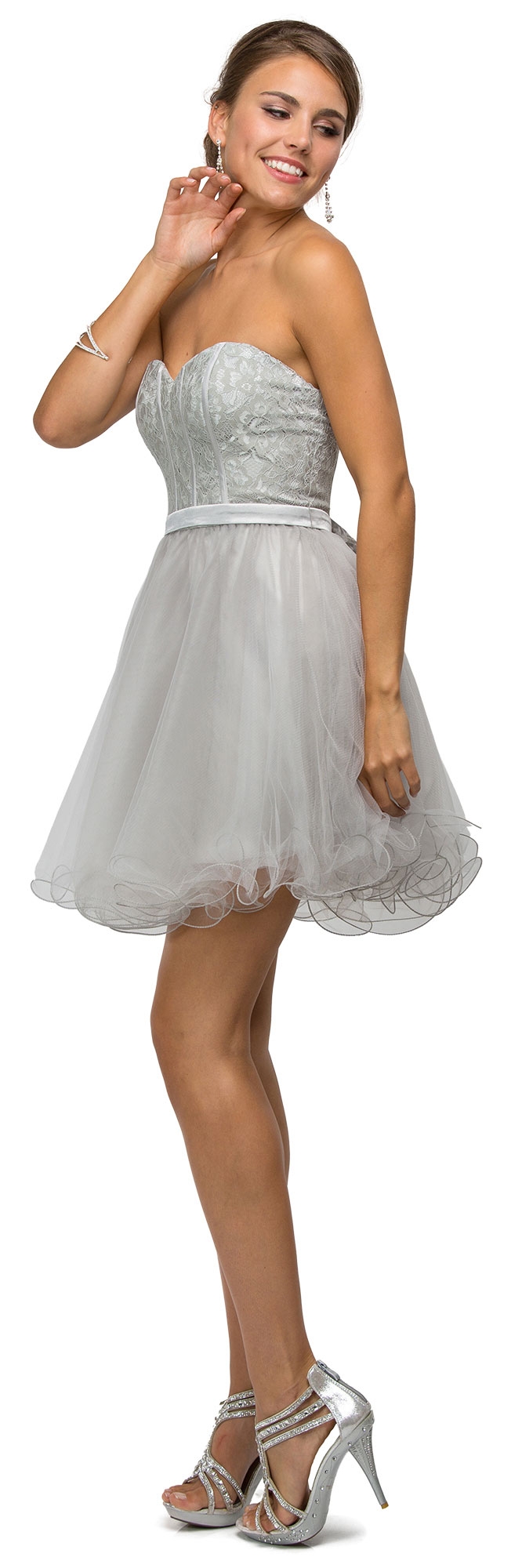 Strapless Lace Bodice Short Tulle Homecoming Party Dress