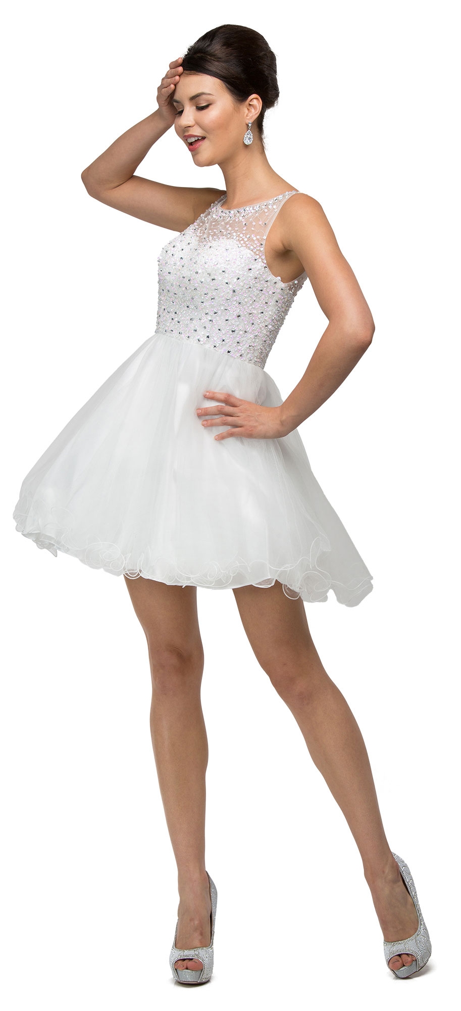 Bejeweled Bust Short Babydoll Homecoming Party Dress — in an alternate image