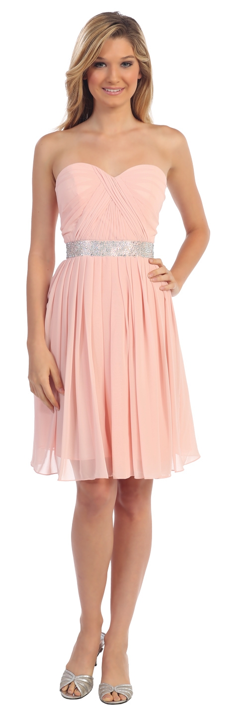 Strapless Sweetheart Pleated Short Bridesmaid Grad Dress — in Blush