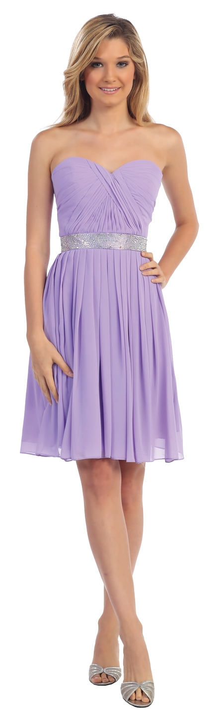 Strapless Sweetheart Pleated Short Bridesmaid Grad Dress — in Lilac