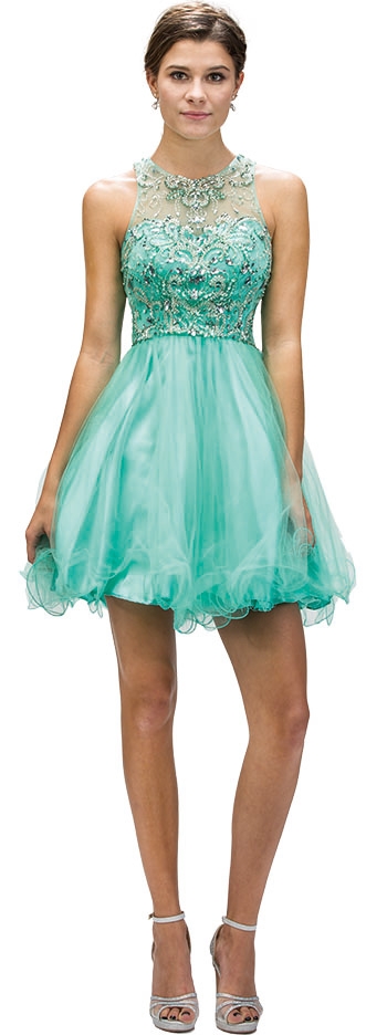 Beaded Bust Tulle Skirt Short Homecoming Party Dress