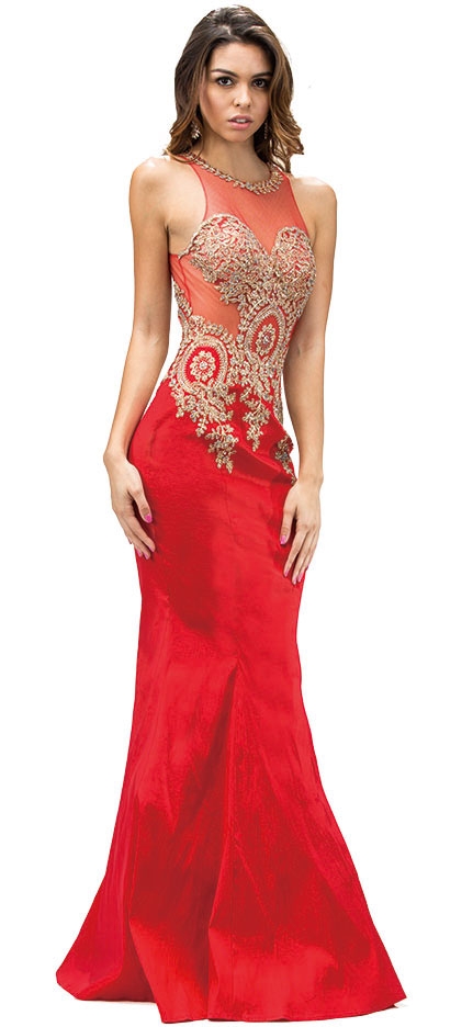 Sheer Mesh Embroidered Top Mermaid Long Prom Dress