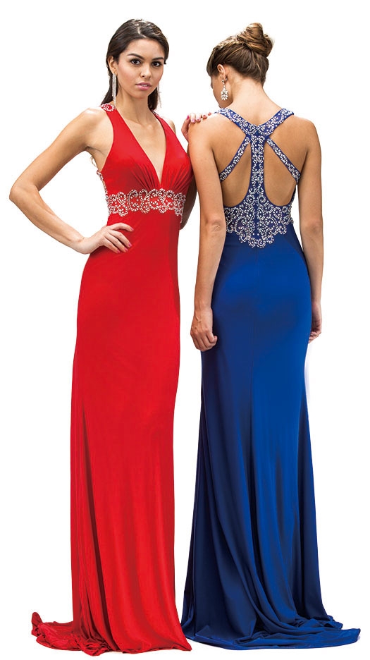Empire Rhinestones Waist & Back Floor Length Prom Dress — in an alternative image