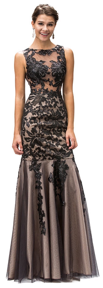 Sequins Embellished Sheer Mesh Top Mermaid Long Prom Dress
