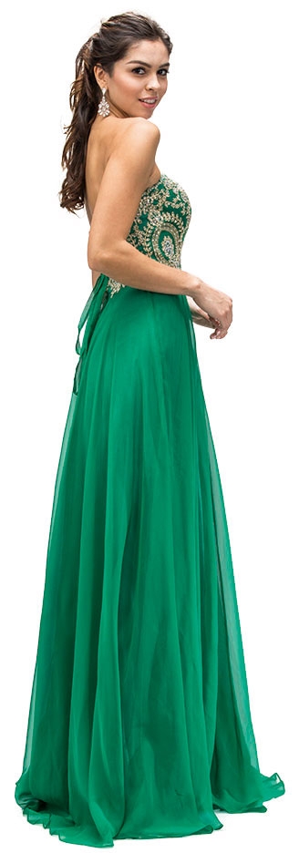 Strapless Lace Embroidered Bodice Long Formal Prom Dress — in Green