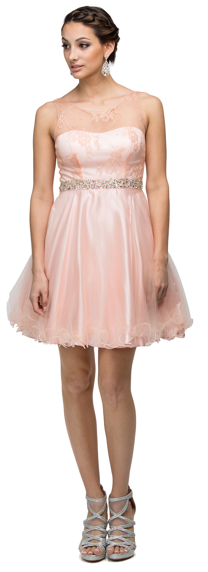 Sparkling Jewels Bodice Short Homecoming Party Dress — in Blush