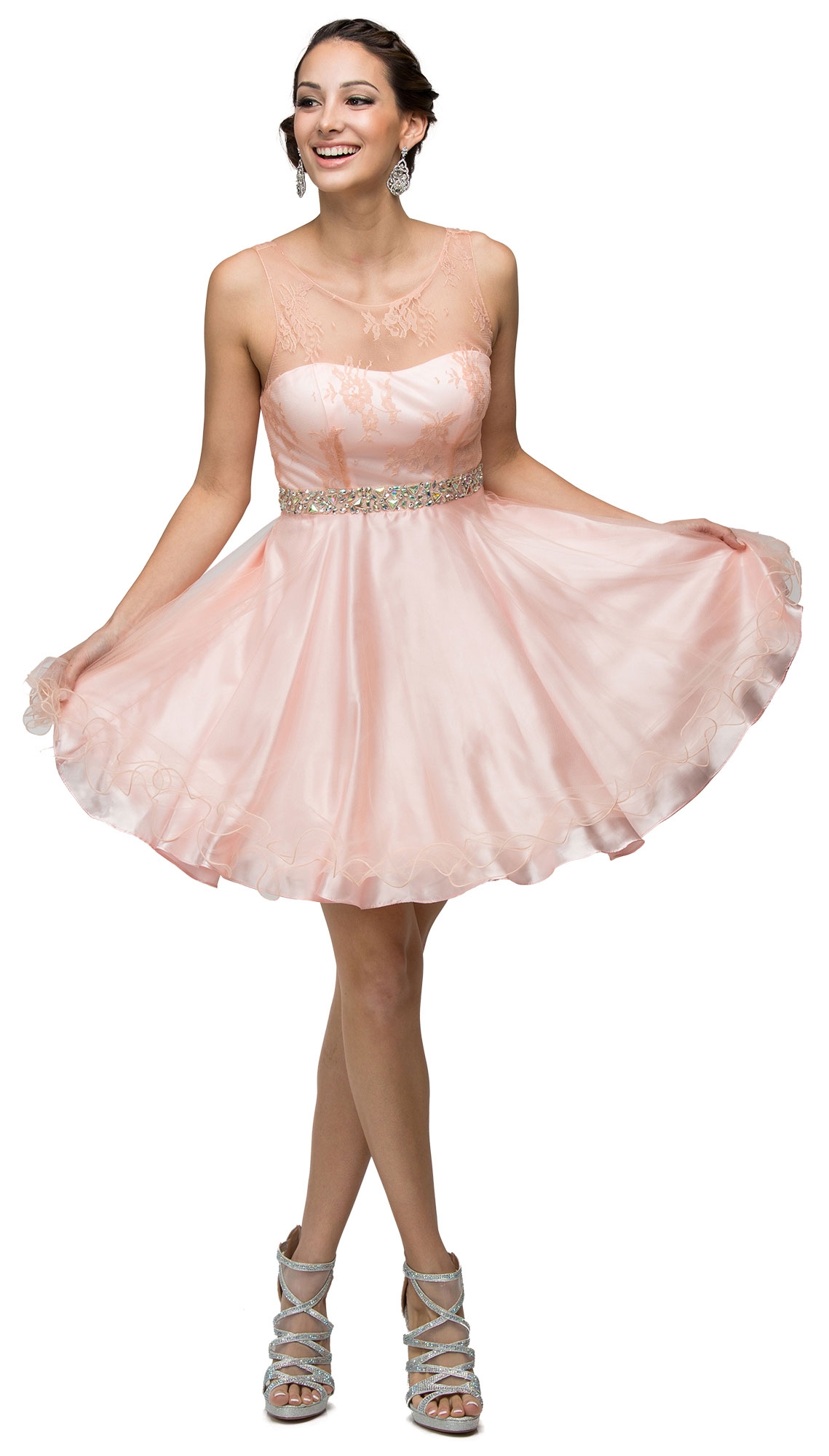 Sparkling Jewels Bodice Short Homecoming Party Dress — in an alternative image