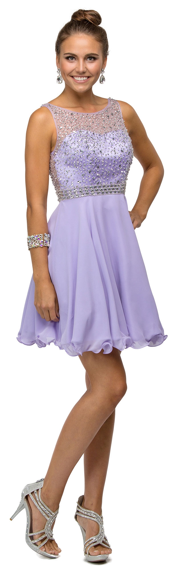Sparkling Jewels Bodice Short Homecoming Party Dress — in Lilac