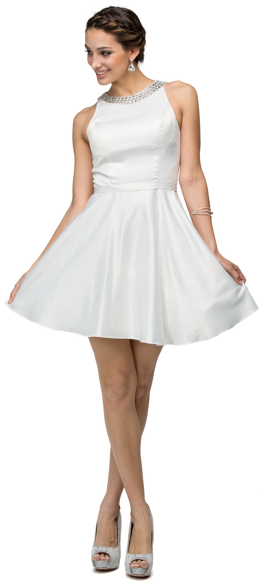 Jeweled Collar Scoop Neck Short Homecoming Party Dress — in an alternative image