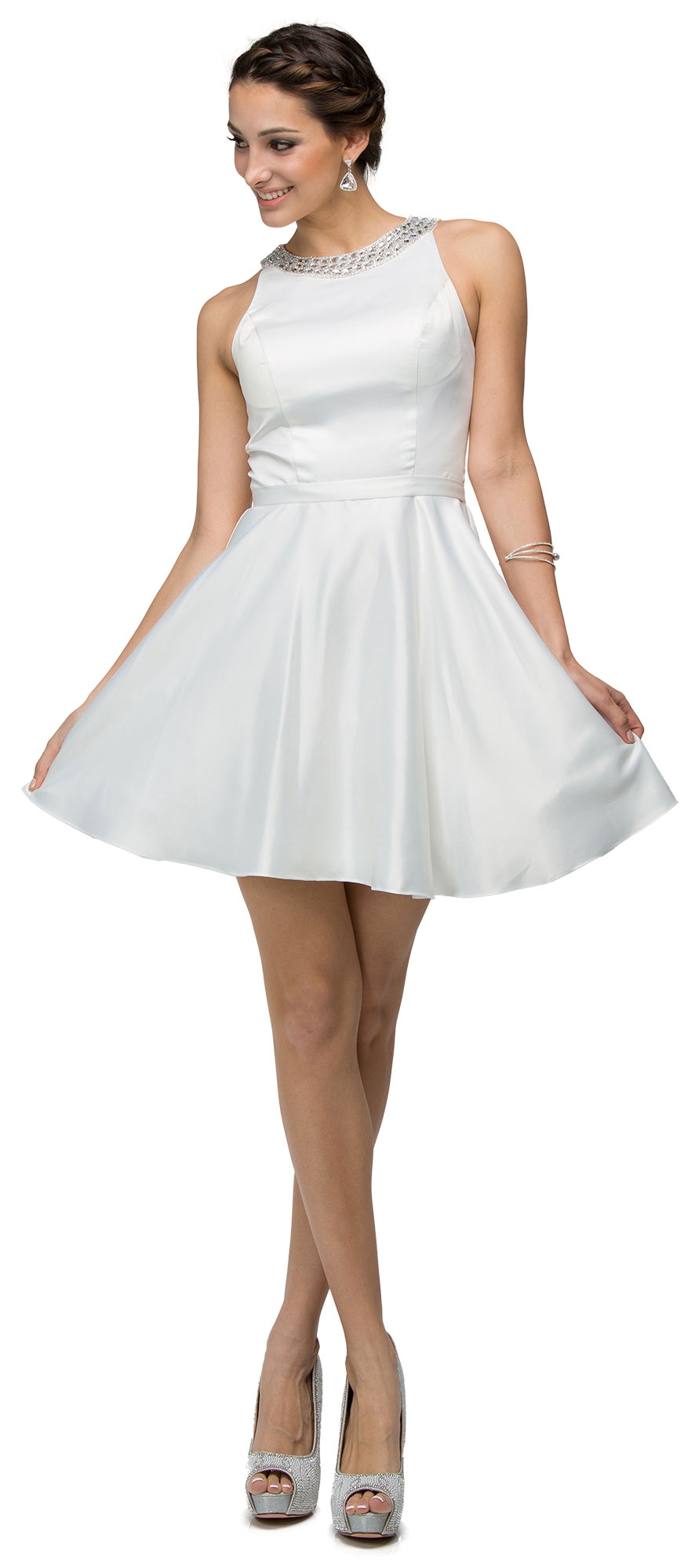 Jeweled Collar Scoop Neck Short Homecoming Party Dress — in an alternative image