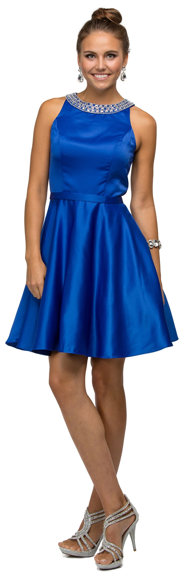 Jeweled Collar Scoop Neck Short Homecoming Party Dress — in Royal Blue