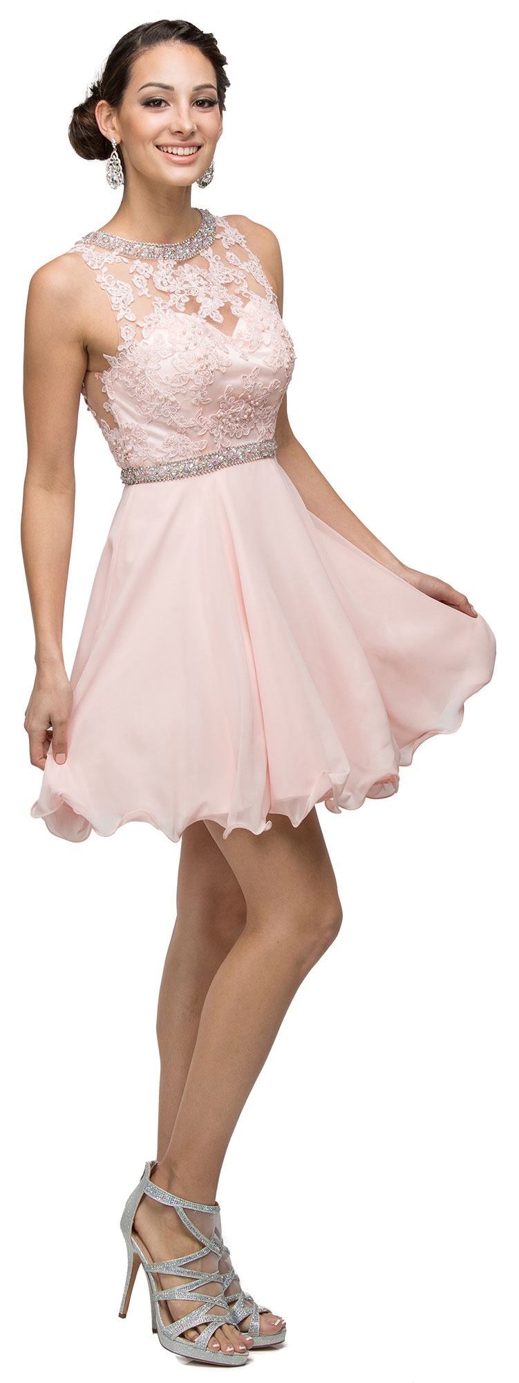 Illusion Sweetheart Neck Short Tulle Homecoming Party Dress — in Blush