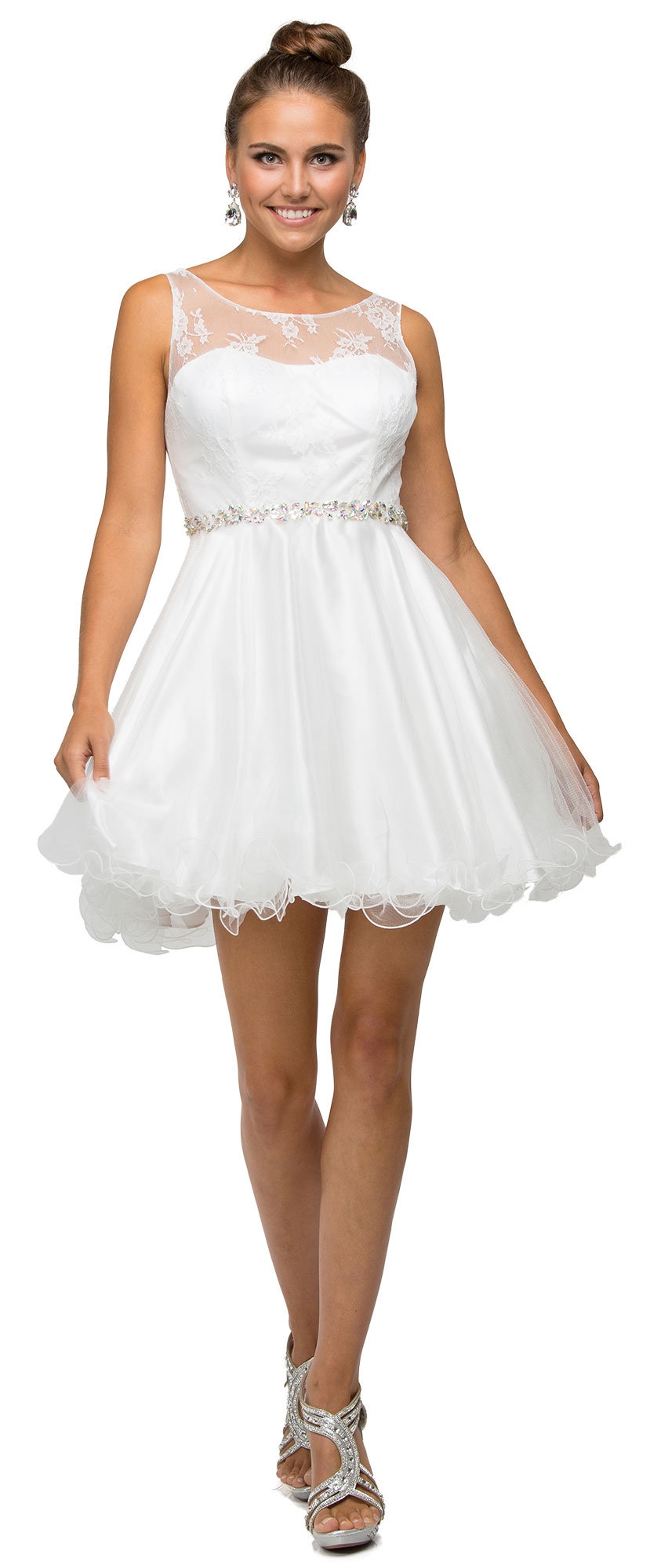 Illusion Sweetheart Neck Short Tulle Homecoming Party Dress — in an alternate image