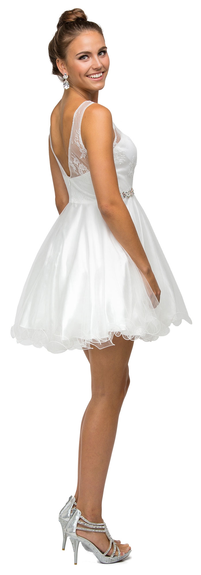 Illusion Sweetheart Neck Short Tulle Homecoming Party Dress — in Off White
