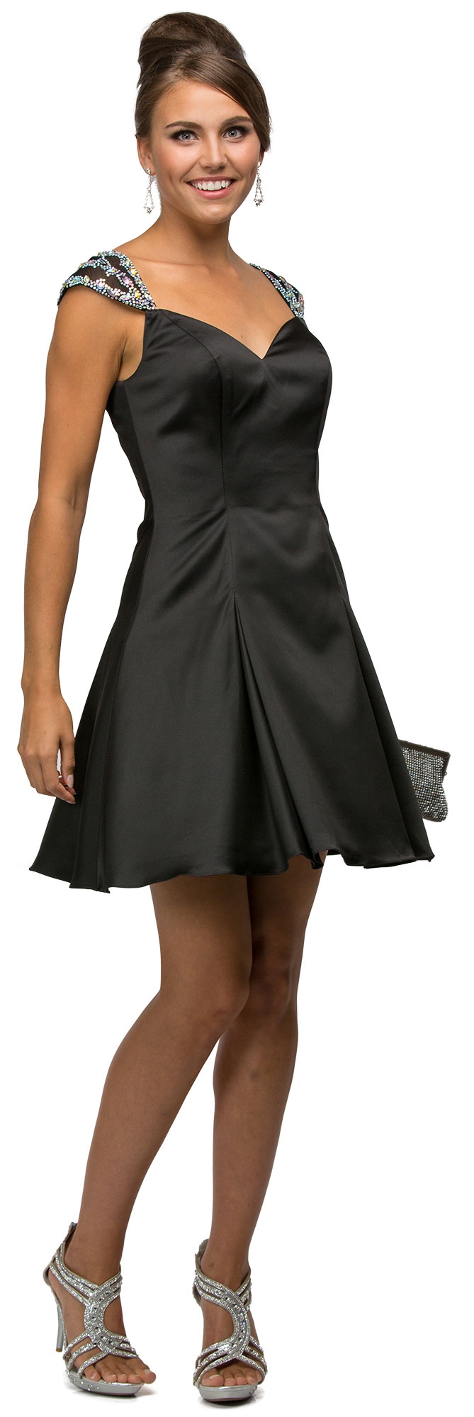 Jeweled Cap Sleeves Flared Short Homecoming Party Dress