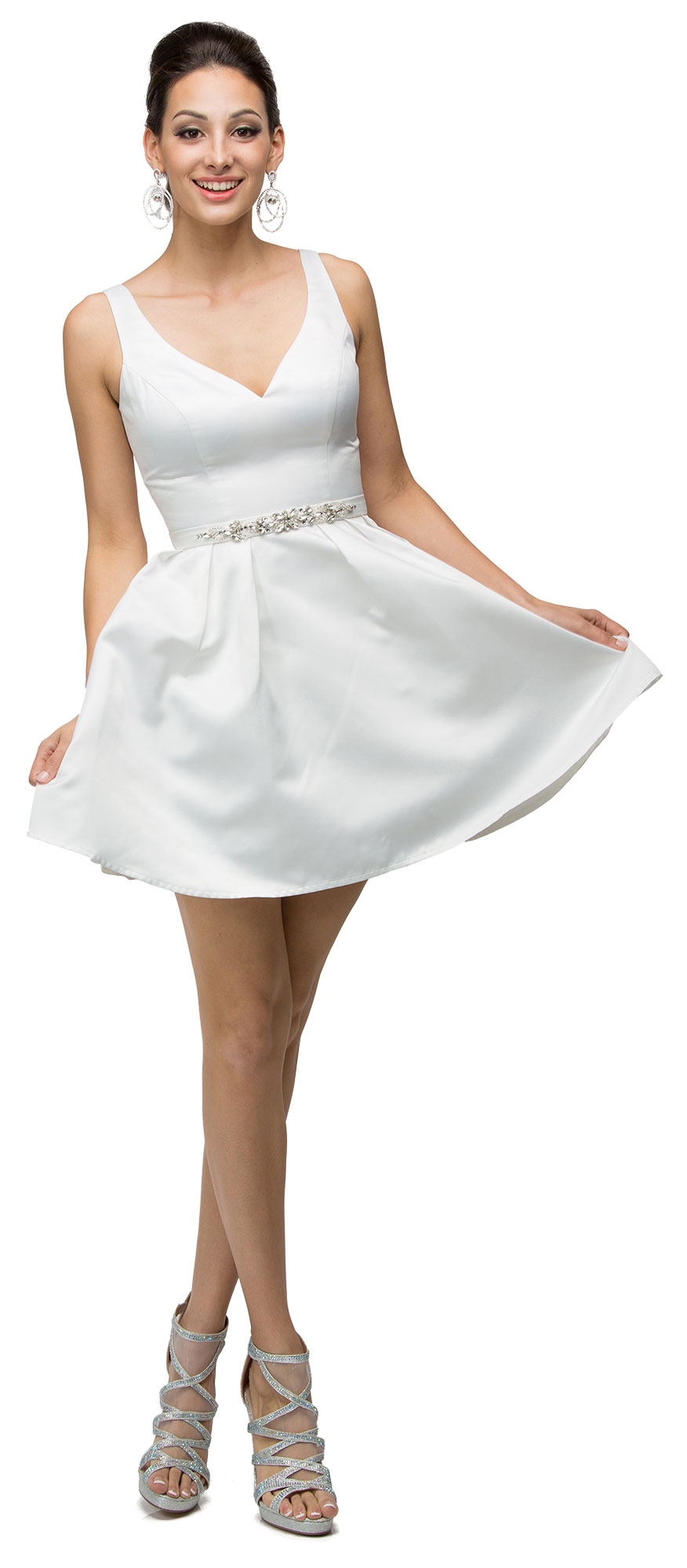 V-Neck Fit & Flare Short Homecoming Party Dress — in an alternative image