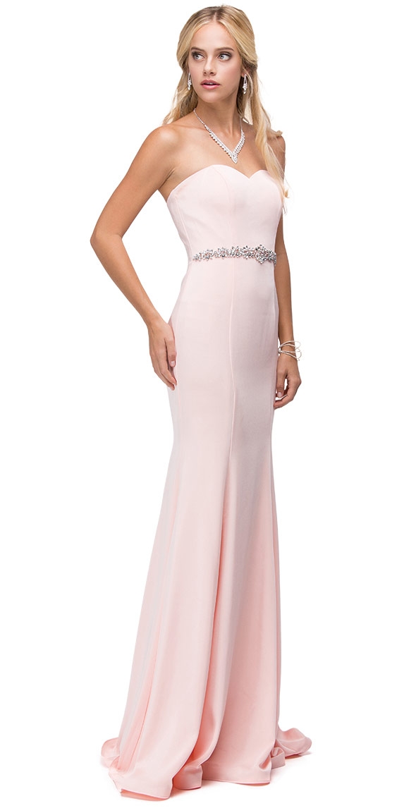 Sweetheart Neck Rhinestones Waist Long Jersey Prom Dress — in Blush
