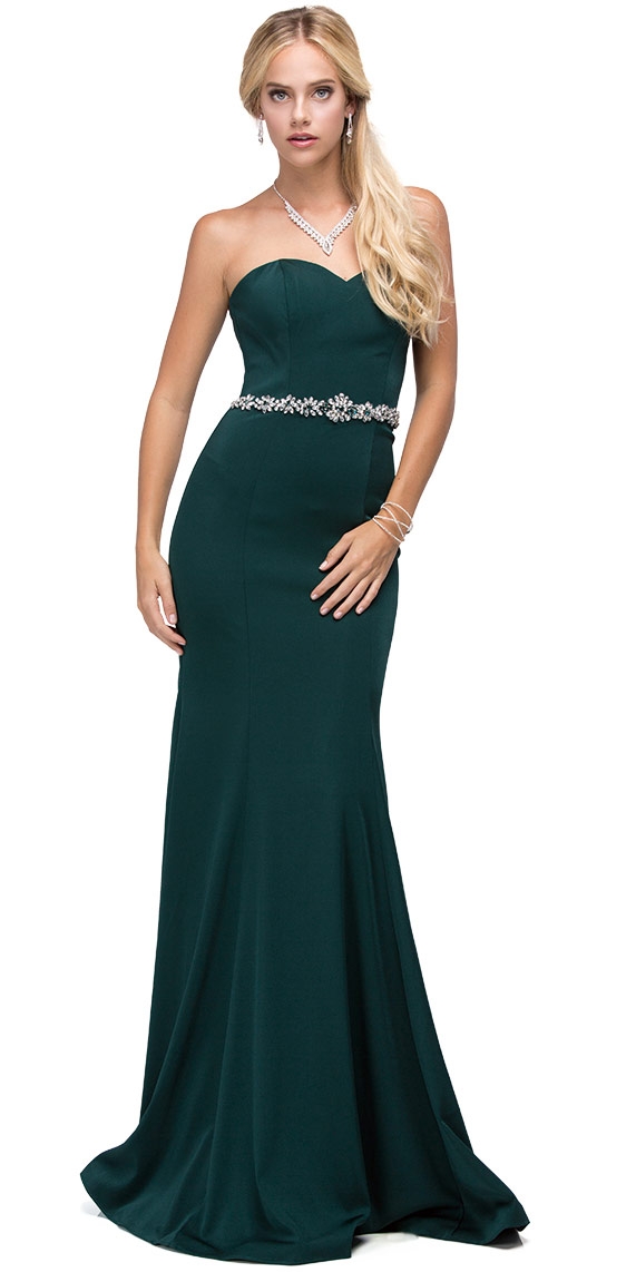 Sweetheart Neck Rhinestones Waist Long Jersey Prom Dress — in Hunter Green
