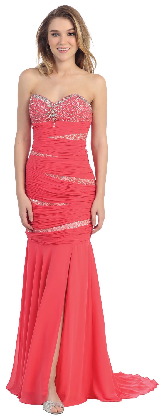 Strapless Mermaid Cut Sequined Long Prom Pageant Dress