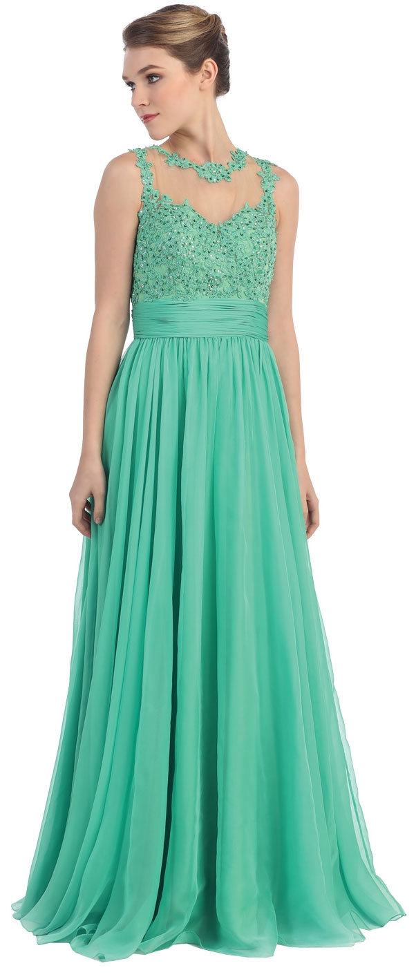 Floral Lace Bust Full Length Formal Prom Dress — in Green