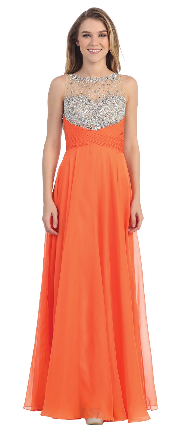 Rhinestones Mesh Bust Long Prom Pageant Dress — in an alternative picture
