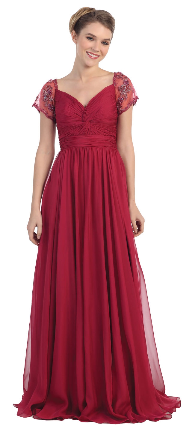 Short Sleeves Twist Knot Bust Long Formal MOB Dress — in an alternative picture