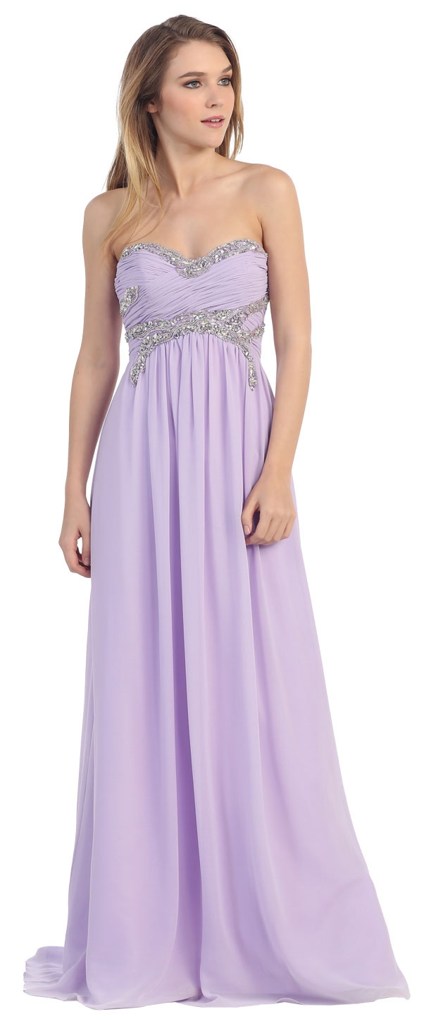 Strapless Empire Beaded Bust Long Formal Evening Dress — in Lilac