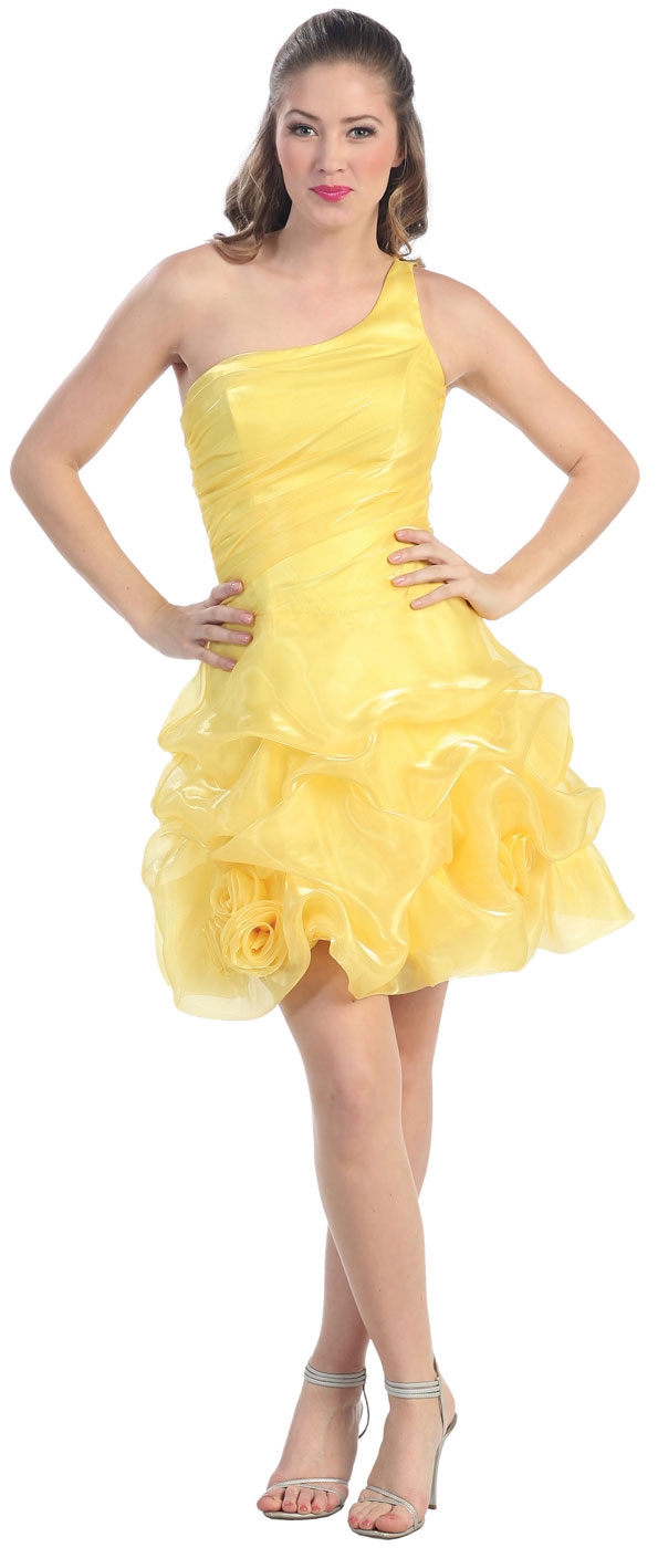 Puffy Sheer Short Homecoming Dress — in Yellow