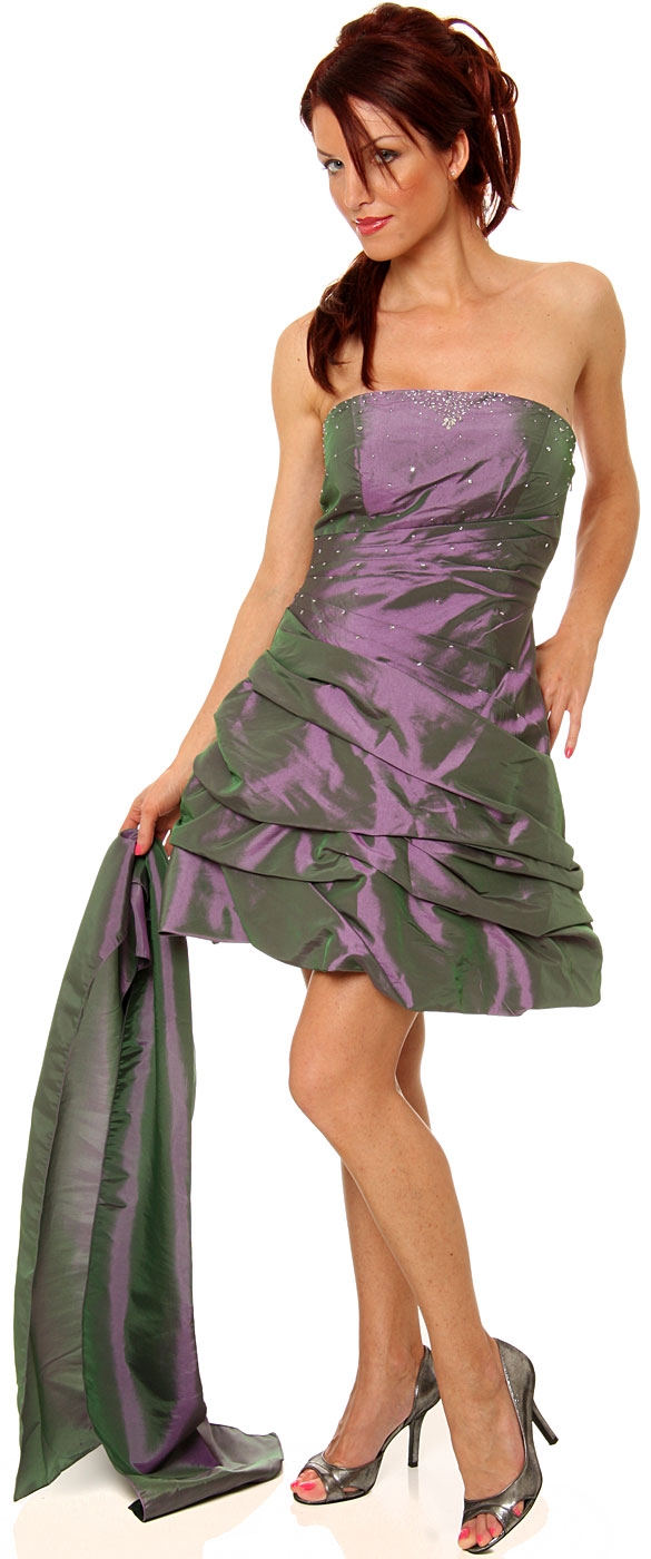 Strapless Short Sequin Prom Dress with Ruffled Hem — in alternative view