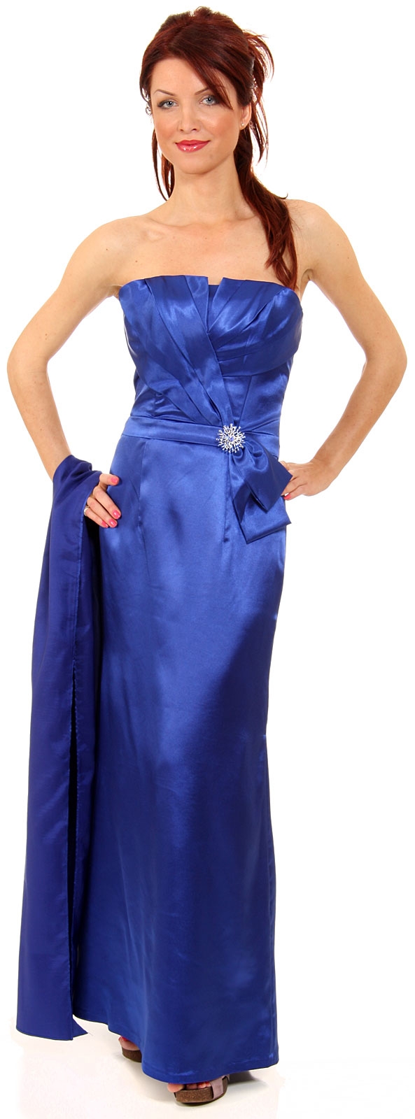 Shimmering Strapless Evening Dress with Waist Applique — in alternative image